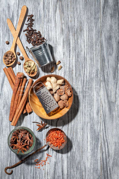 Various spices on wooden background Stock photo © artjazz