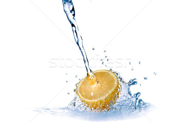 [[stock_photo]]: Eau · douce · gouttes · citron · isolé · blanche · alimentaire