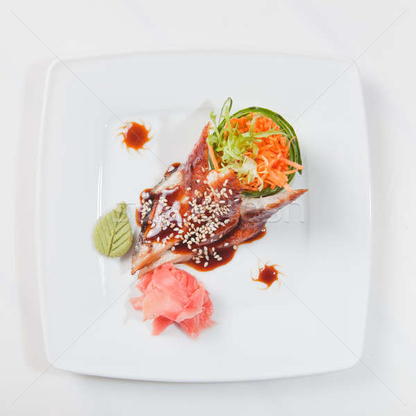 Sushi plaka yalıtılmış beyaz gıda balık Stok fotoğraf © artjazz