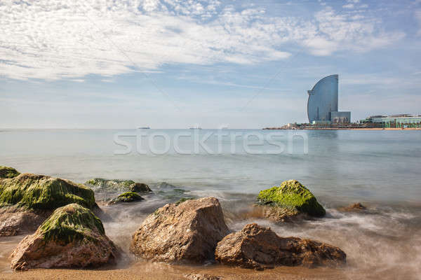 Stock fotó: Tengerpart · Barcelona · Spanyolország · épület · naplemente · tenger