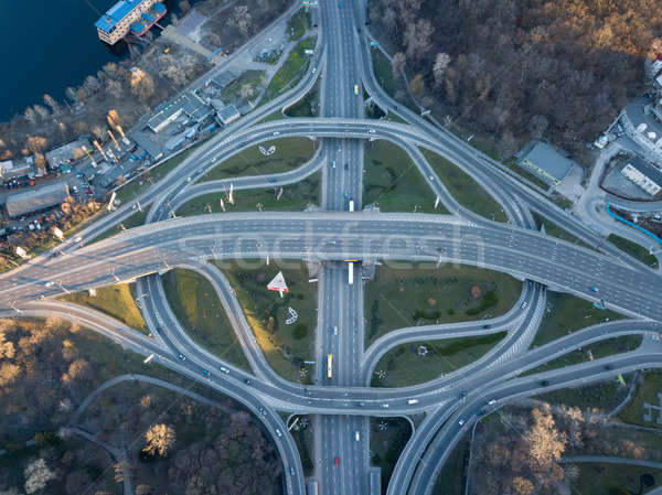 Aerial view from drone of a turbine road interchange in Kiev, the capital of Ukraine Cityscape in su Stock photo © artjazz