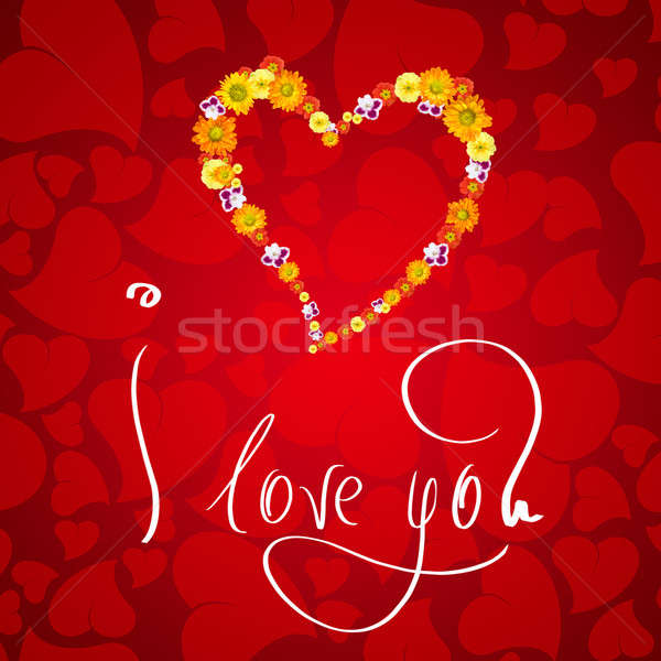 Stockfoto: Liefde · kaart · valentijnsdag · klein · hart · bloemen