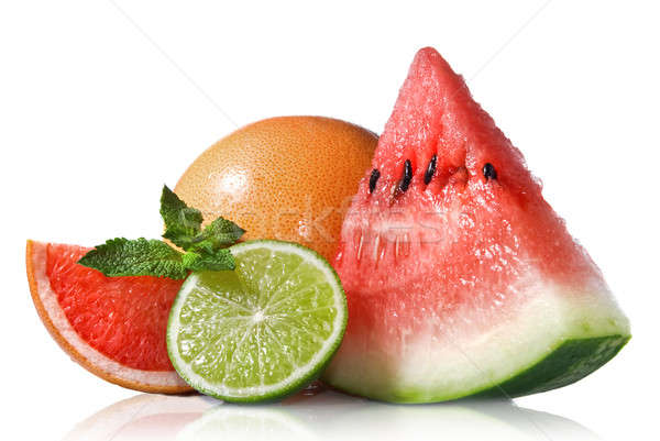 Watermelon, grapefruit and lime with mint isolated on white Stock photo © artjazz