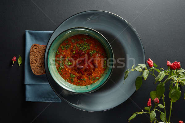 Bowl of minestrone soup with bread Stock photo © artjazz