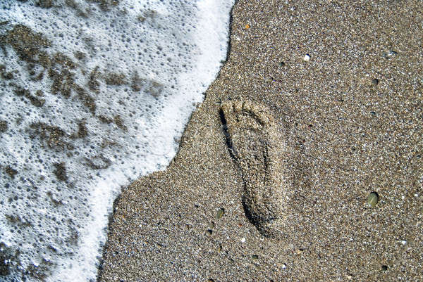 sand stones with footprint and water wave Stock photo © artjazz