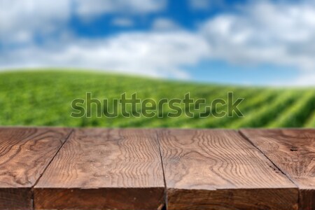 Empty wooden table with vineyard landscape Stock photo © artjazz