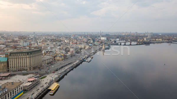 Beautiful View of the Dnieper river, River station, Havana bridge and Naberezhno-Kreschatitska stree Stock photo © artjazz