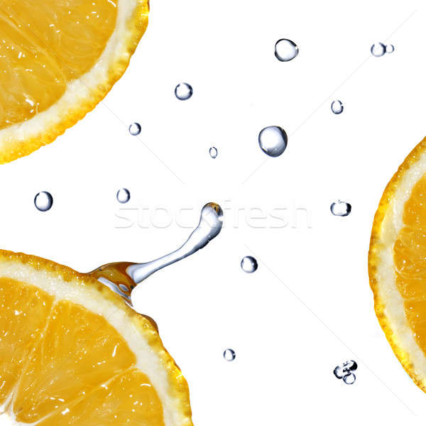 Imagine de stoc: Apa · dulce · picături · portocaliu · izolat · alb · alimente