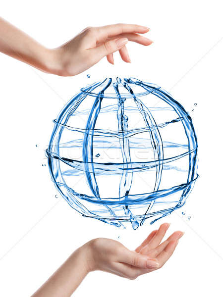 Globe from water with human hand isolated on white Stock photo © artjazz