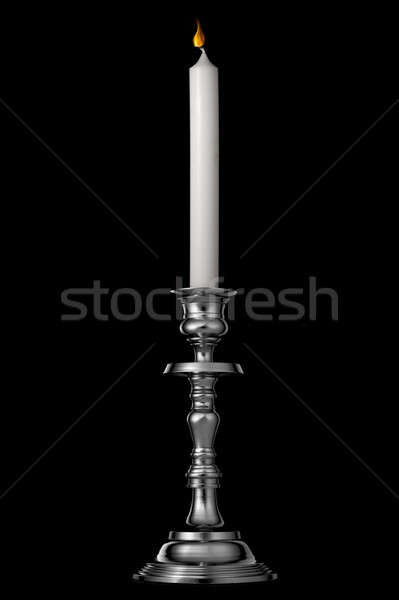Silver candlestick with candle isolated on black Stock photo © artjazz