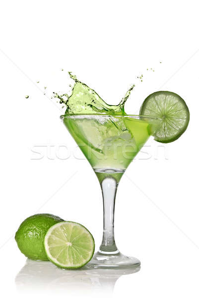 Foto stock: Verde · álcool · coquetel · salpico · cal · isolado