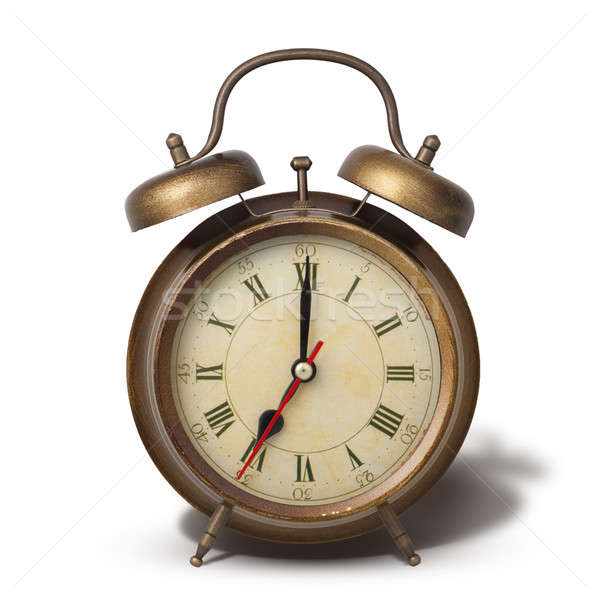 Brown old style alarm clock with shadow isolated on white Stock photo © artjazz