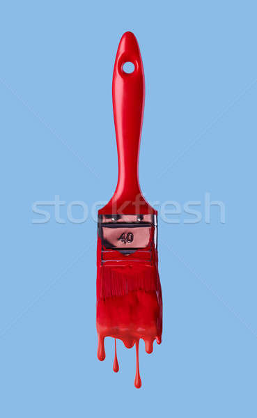 Rood penseel verf geïsoleerd borstel druppels Stockfoto © artjazz