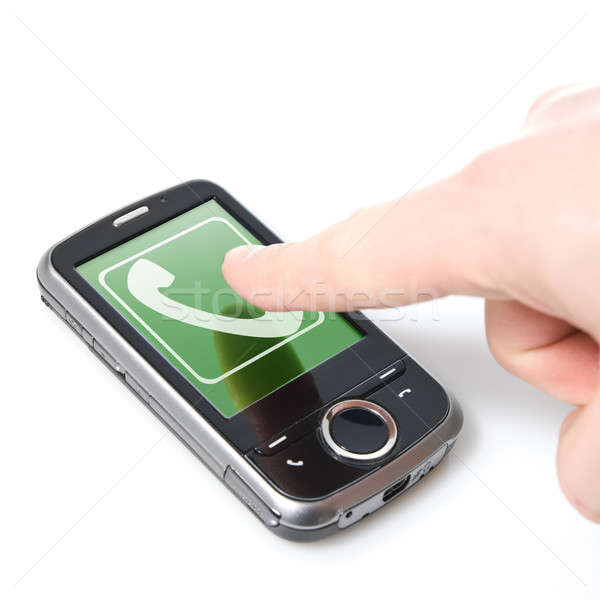finger and pda with incoming call isolated on white Stock photo © artjazz