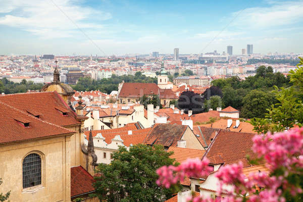 View over historic center of Prague with castle, Stock photo © artjazz