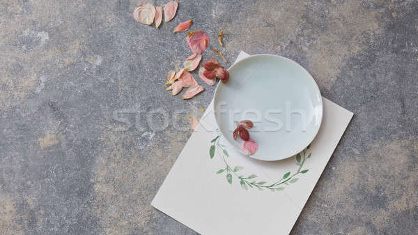 Plate on paper with watercolor frame Stock photo © artjazz