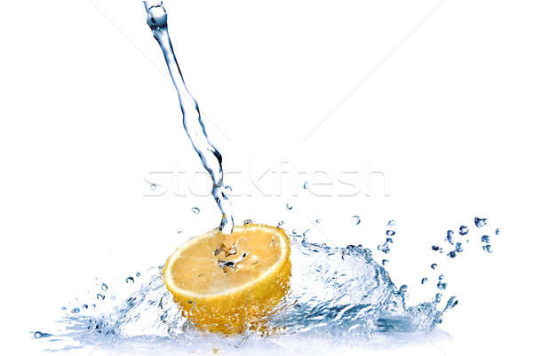 Stock foto: Frischwasser · Tropfen · Zitrone · isoliert · weiß · Essen