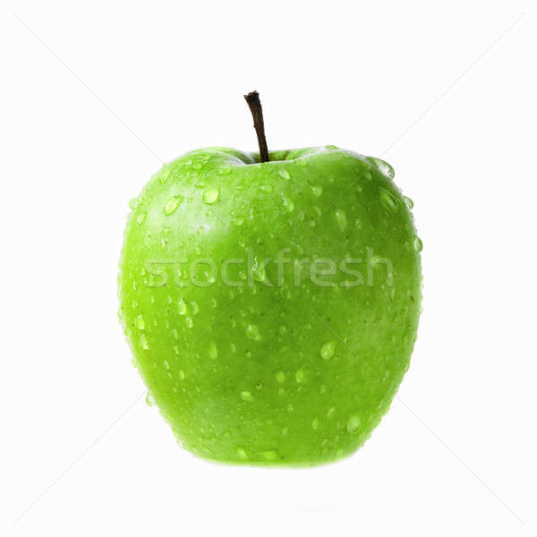 Imagine de stoc: Verde · măr · picături · apă · izolat · alb