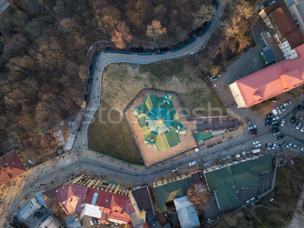 Famous saint Andrew's church in Kiev aerial top view, Ukraine Stock photo © artjazz