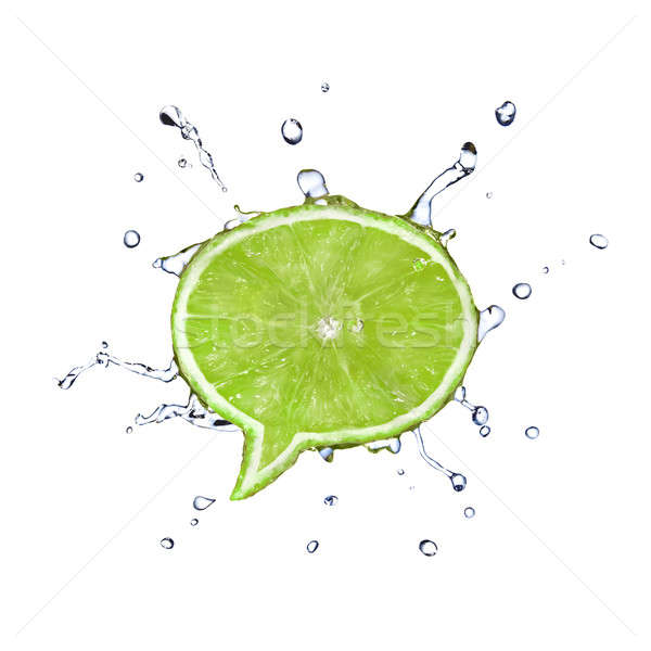 Lime in shape of dialog box with water drops isolated on white Stock photo © artjazz