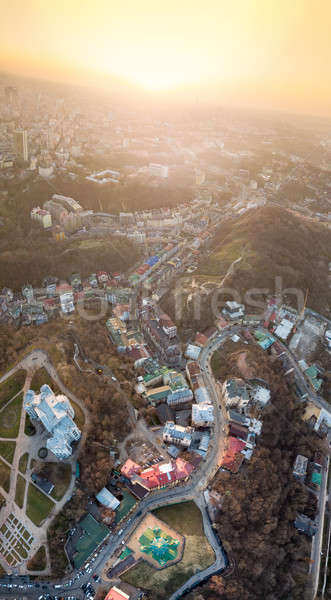 A bird's eye view, aerial view shooting from drone of the Podol district, oldest historical center o Stock photo © artjazz