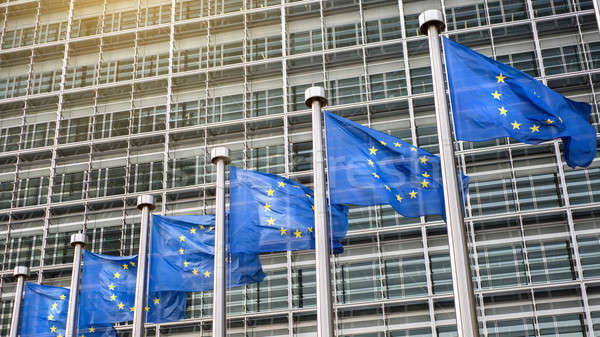 European Union flags in front of the Berlaymont Stock photo © artjazz
