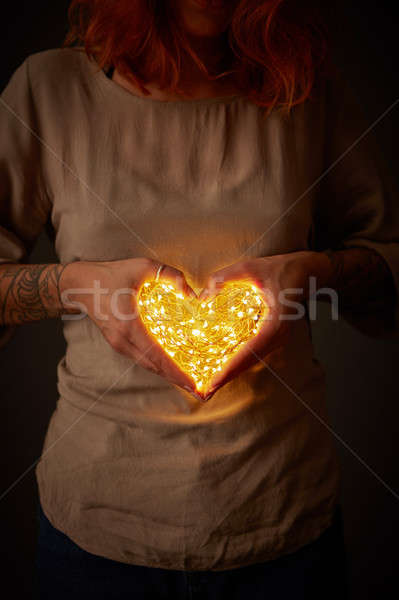 гирлянда форма сердце девушки татуировка рук Сток-фото © artjazz