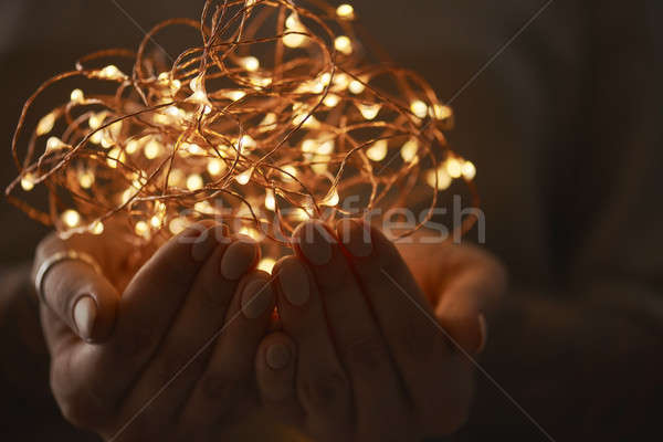 bright christmas lights in woman's hands Stock photo © artjazz