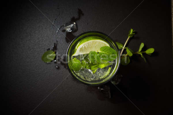 Cold and refreshing infused detox water with lime and mint in a glass Stock photo © artjazz