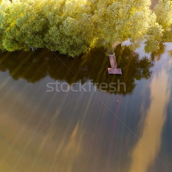 Bridge for fishing in lake and forest, top view Stock photo © artjazz