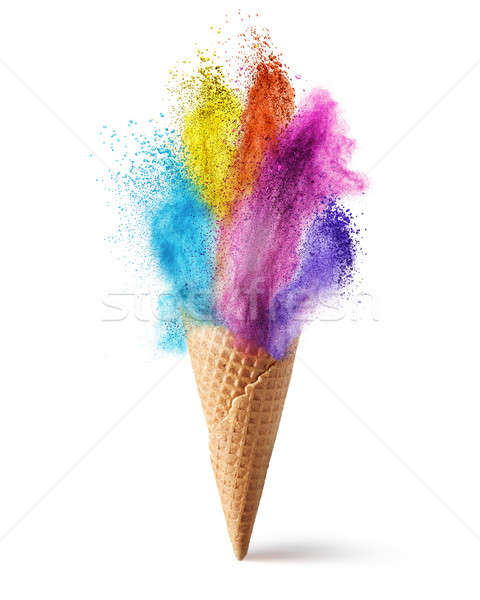 Wafer cono colorato polvere esplosione isolato Foto d'archivio © artjazz