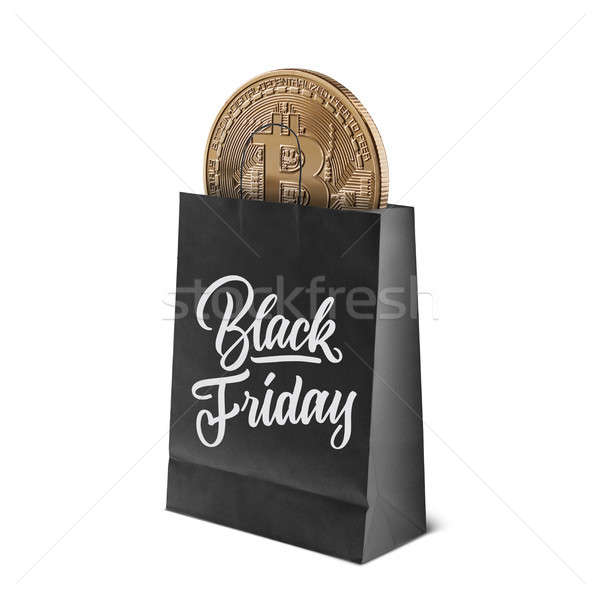 Gold coin bitcoin in the package. Sale and black Friday concept Stock photo © artjazz