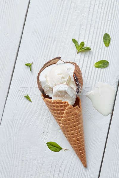 Ice cream in waffle cone Stock photo © artjazz