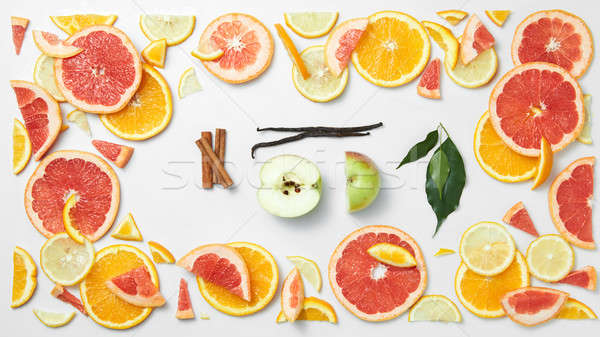 set of citrus fruit with leaves on white background Stock photo © artjazz