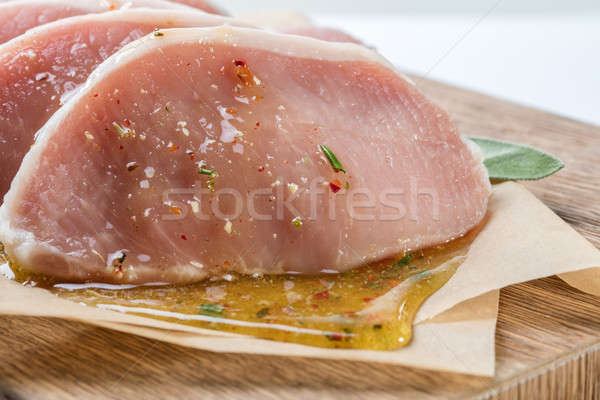 raw pork escalope with sause made of honey and herbs Stock photo © artjazz