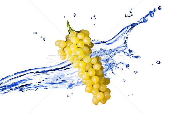 Stock photo: yellow grape with water splash isolated on white