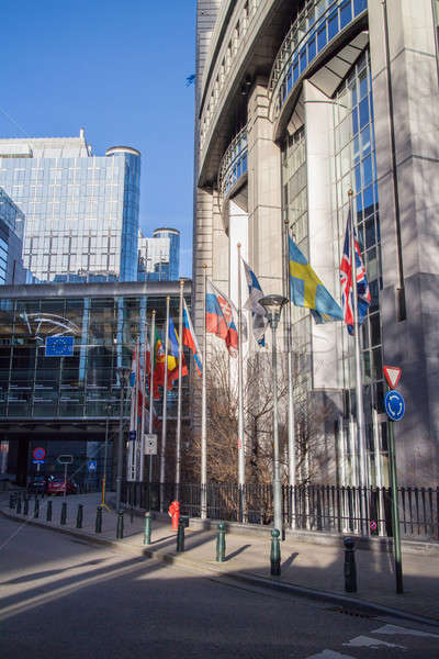 Európai parlament irodák tornyok zászlók Brüsszel Stock fotó © artjazz