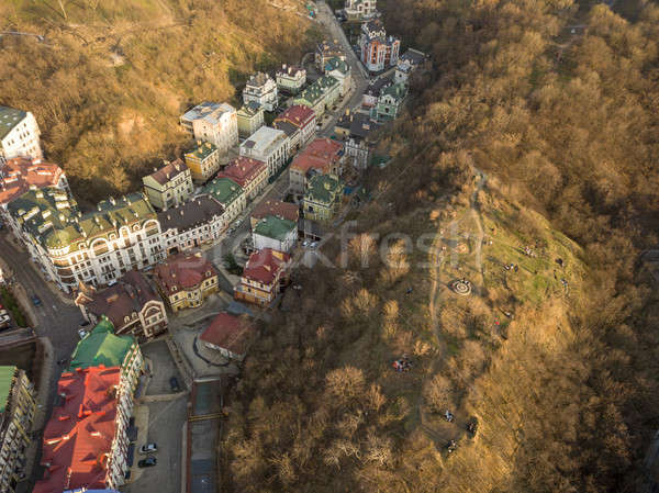 Bald mountain with places for picnics in the district Vozdvizhenka and beautiful new residential hou Stock photo © artjazz