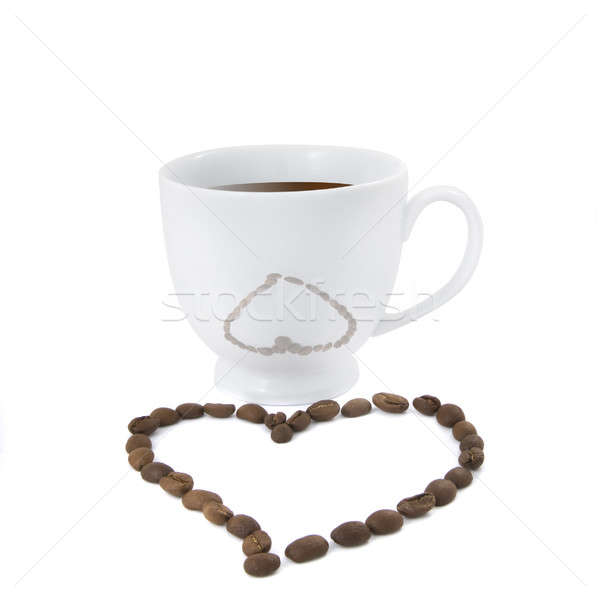 Stockfoto: Koffiekopje · hart · koffiebonen · geïsoleerd · witte · koffie