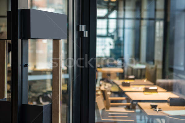 Restaurant Tür Griff ziehen Zeichen Glas Stock foto © artjazz