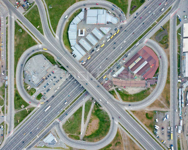 Aerial view Kiev, Ukraine road overpass with cars Poznyaki district Stock photo © artjazz