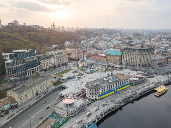 Panoramic view of the river station and Postal square at the sunset in Podil in Kiev, Ukraine Stock photo © artjazz