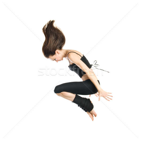 Stok fotoğraf: Atlama · genç · dansçı · yalıtılmış · beyaz · kadın