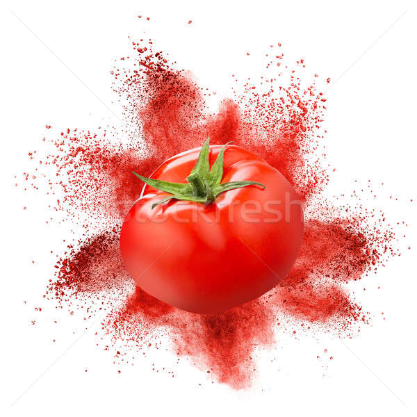 Tomato with red powder explosion isolated on white Stock photo © artjazz