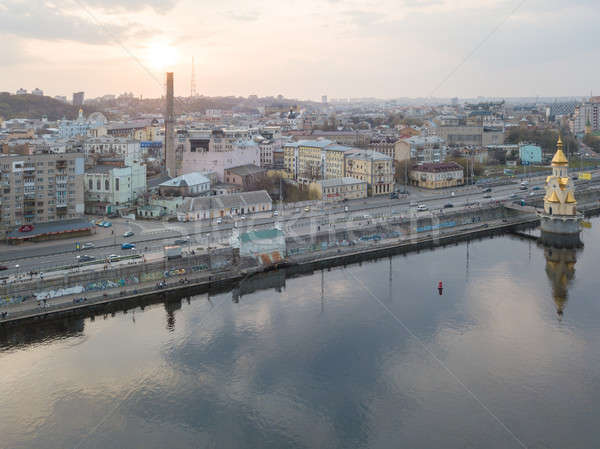 Panoramic view of the Podol district and church of St. Nicholas on the water Kiev city, Ukraine Stock photo © artjazz