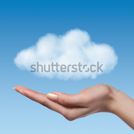 Frau Hand bieten Wolke blauer Himmel Arbeit Stock foto © artjazz