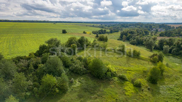 Summer rural landscape with green fields, meadows, forests against cloudy background. Aerial view fr Stock photo © artjazz