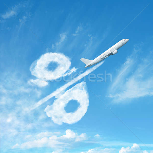 Stock foto: Prozentsatz · Zeichen · Wolken · unter · Flugzeug · blau