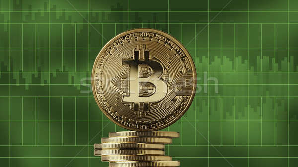 Stack of gold coins bitcoin on a green background Stock photo © artjazz