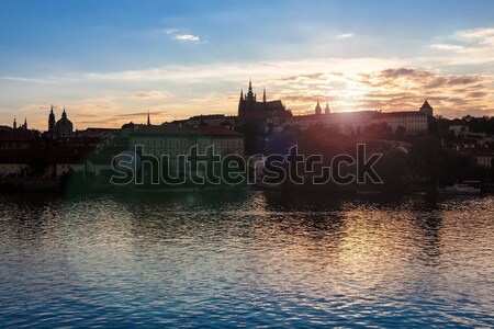 Stock fotó: Prága · katedrális · kastély · folyó · naplemente · Csehország